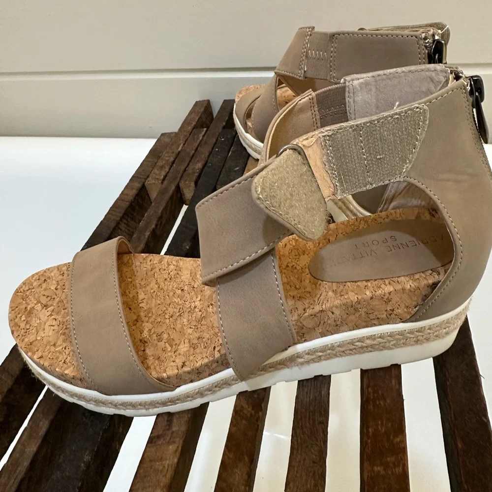 Adrienne Vittadini Sport Cape Ann Taupe Wedge Sandals - Picture 2 of 6